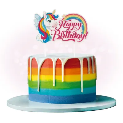 Cake topper Happy Birthday Unicorn, 17.5 x 15 cm