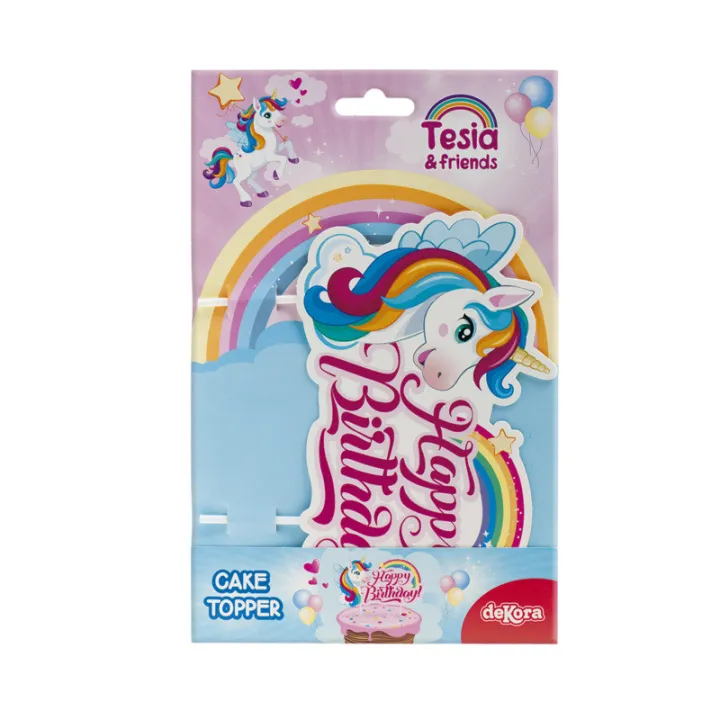 Cake Topper Happy Birthday Unicorn, 17.5 x 15 cm