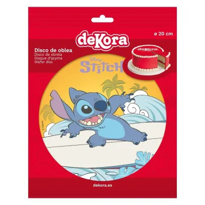 Cake topper in carta commestibile Stitch Surfing, Ø 20 cm