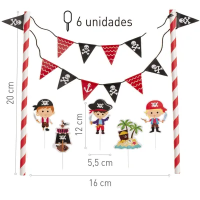 Pirate cake topper, 6 pieces