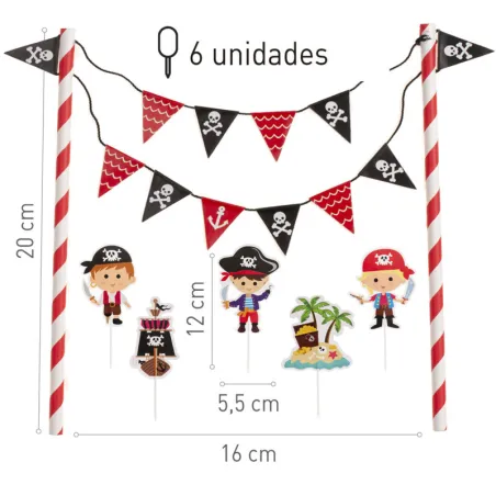 Pirate cake topper, 6 pieces
