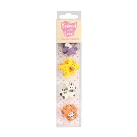 Jungle animals sugar decorations, 12 pieces