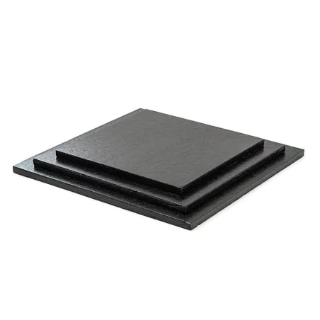 Piatto torta quadrato extra forte nero 25 x 25 cm per un trasporto sicuro