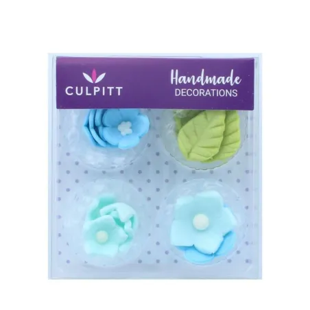 Set di fiori da decorazione in zucchero blu
