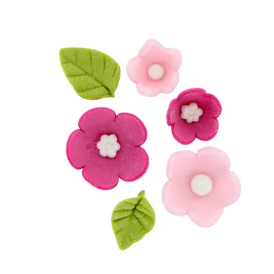 Set di fiori da decorazione in zucchero rosa