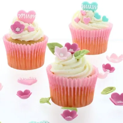 Set di fiori da decorazione in zucchero rosa