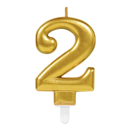 Bougie numérotée dorée chiffre 2