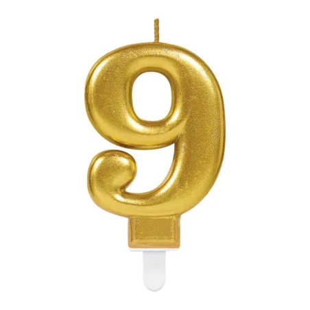 Bougie numérotée dorée chiffre 9