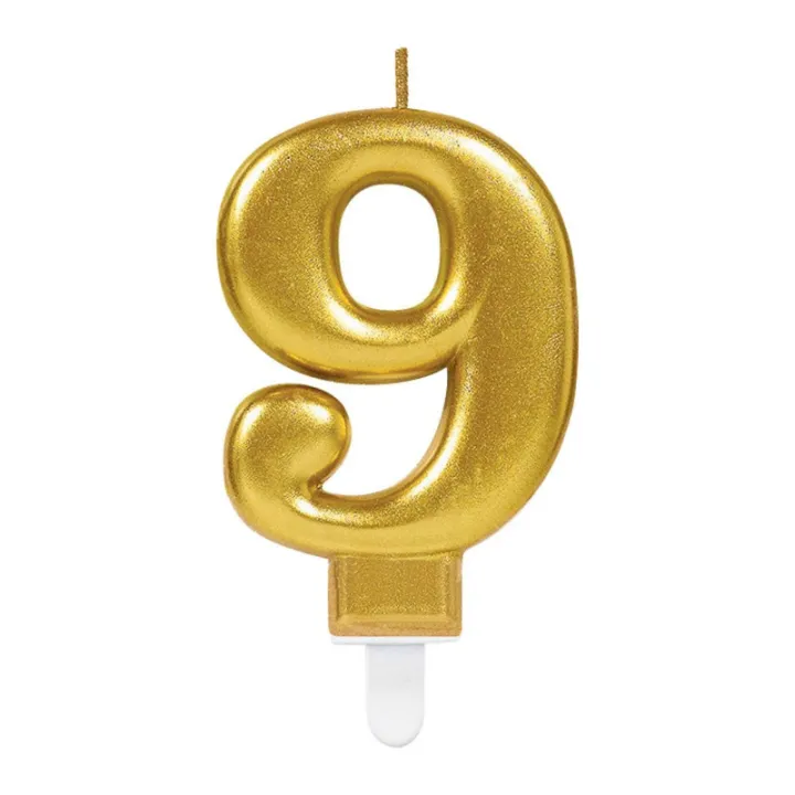 Bougie numérotée dorée chiffre 9