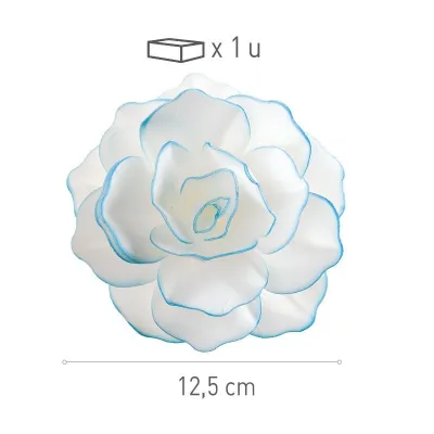 Weisse Blüte mit blauem Rand aus Esspapier, Ø 12.5 cm