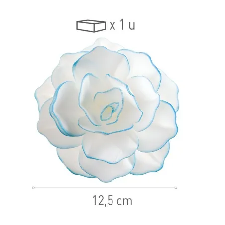 Fiore bianco con bordi blu in carta commestibile, Ø 12,5 cm