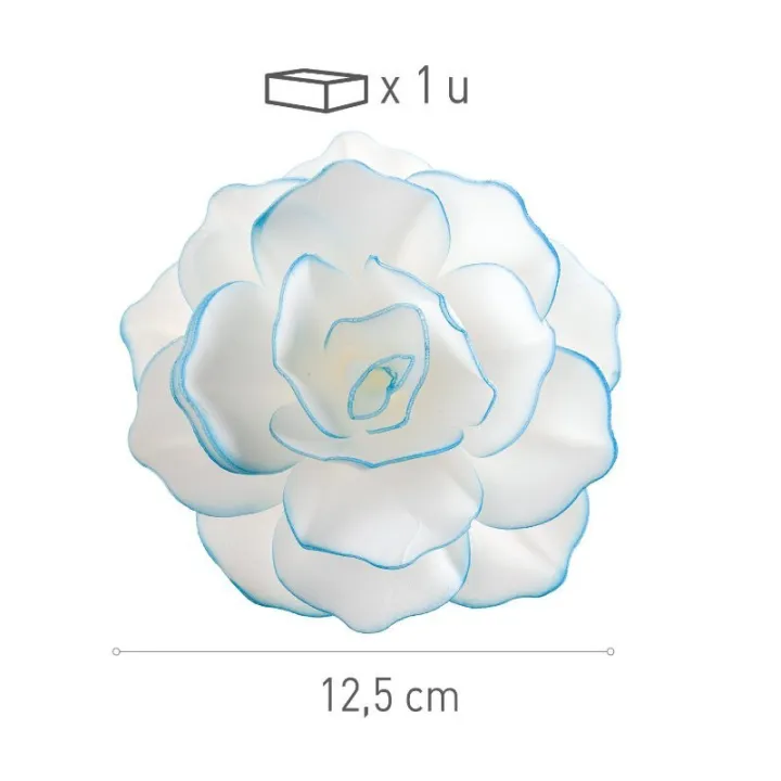 Fleur blanche avec bord bleu en papier comestible, Ø 12.5 cm
