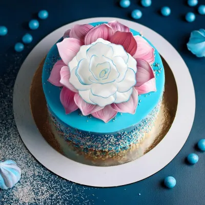 Fiore bianco con bordi blu in carta commestibile, Ø 12,5 cm
