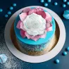 Fleur blanche avec bord bleu en papier comestible, Ø 12.5 cm