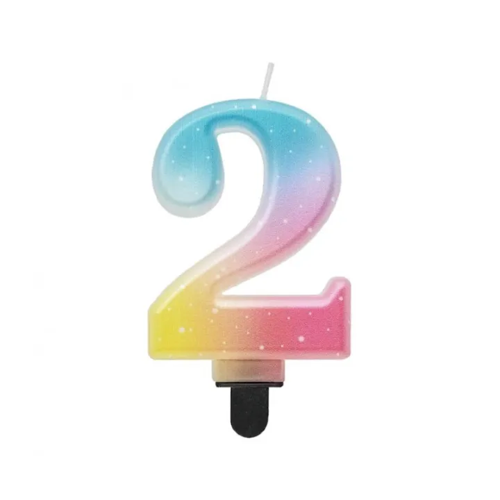 Bougie chiffre 2 arc-en-ciel pastel