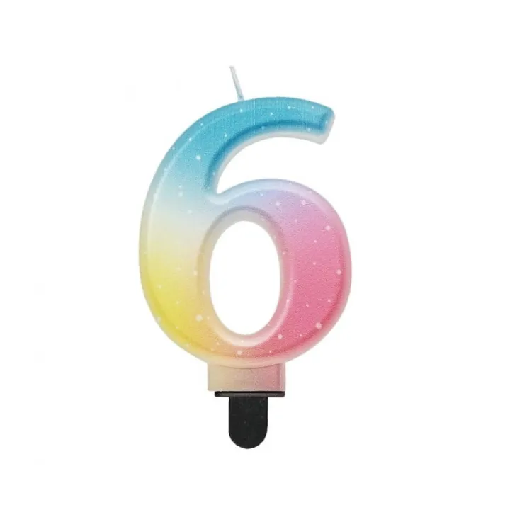 Pastell-Regenbogenkerze Zahl 6