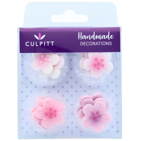 Décoration en sucre Fleurs roses, 12 pièces