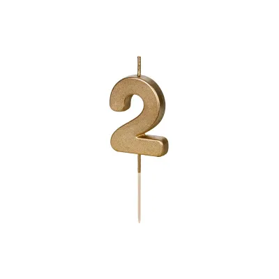 Goldene Mini-Zahlenkerze Zahl 2