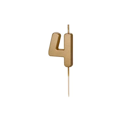 Goldene Mini-Zahlenkerze Zahl 4