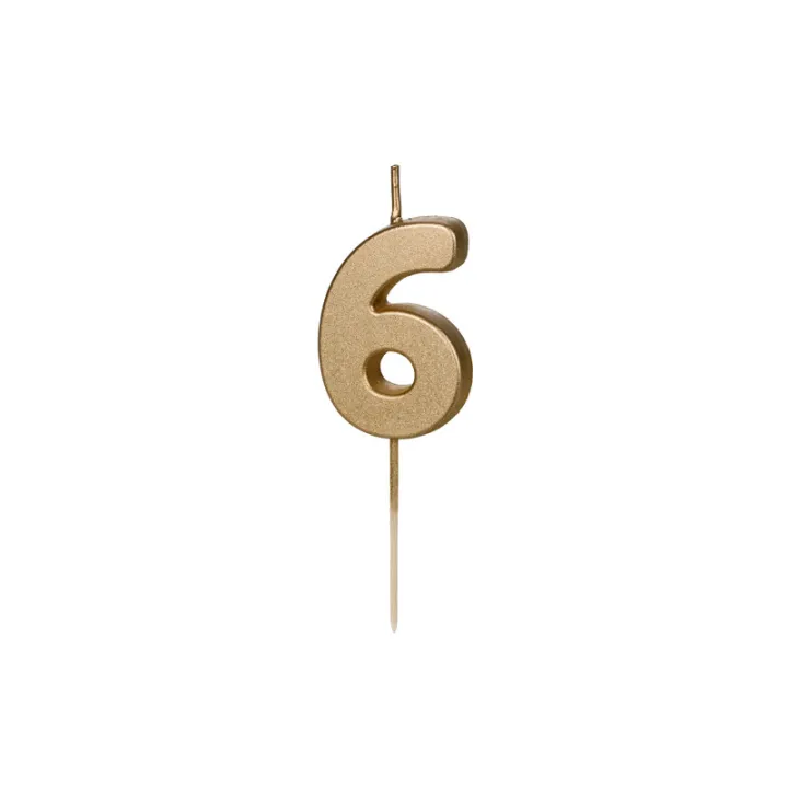 Candela numerata mini dorata numero 6