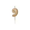 Petite bougie numérotée dorée chiffre 9