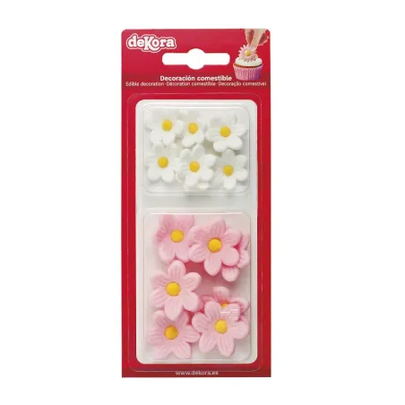 Sugar decorations white & pink flowers, 14 pieces