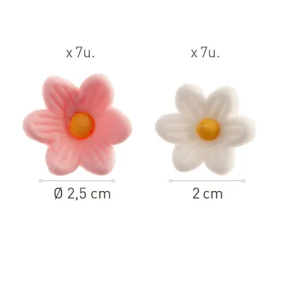 Sugar decorations white & pink flowers, 14 pieces