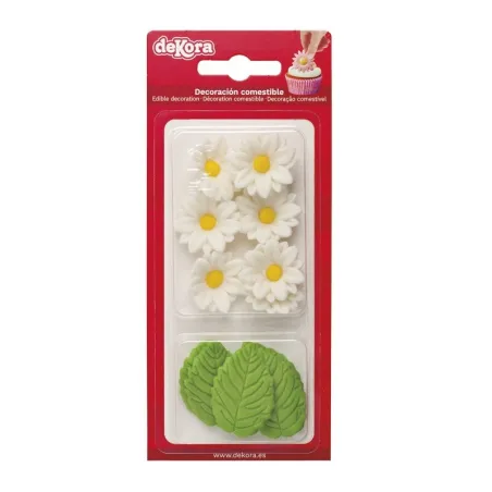 Fleurs en sucre Marguerites & feuilles, 12 pièces