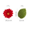 Zuckerdekor rote Blumen & grüne Blätter, 12 Stück