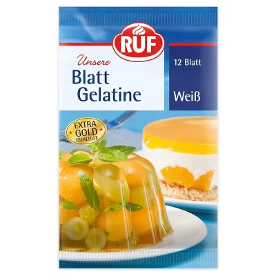 RUF Blattgelatine 20 g – 12 Blatt Gelatine für Tortencremes, Gelees und Desserts | miniSchoggi