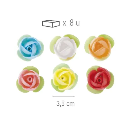Roses multicolores en papier comestible, Ø 3,5 cm