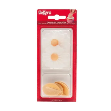Fiori bianchi e foglie dorate in carta commestibile, 2 pezzi