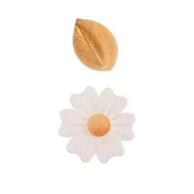 Fleurs blanches et feuilles dorées en papier comestible, 2 pièces