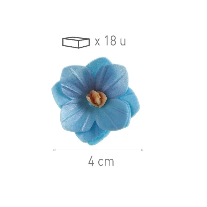Fleurs bleues en papier à manger Ø 4 cm, 18 pièces