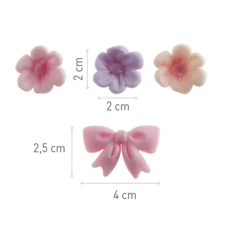 Décor en sucre rose ruban & fleurs, 10 pièces