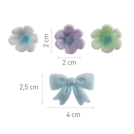Décor en sucre bleu clair ruban & fleurs, 10 pièces