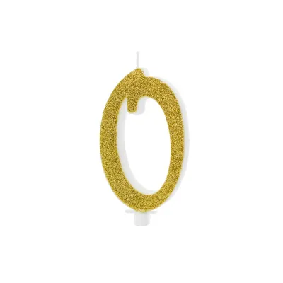 Goldene Glitzerkerze Zahl 0