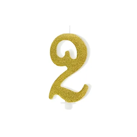 Bougie Paillettes dorée chiffre 2