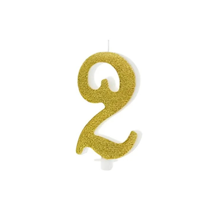 Goldene Glitzerkerze Zahl 2