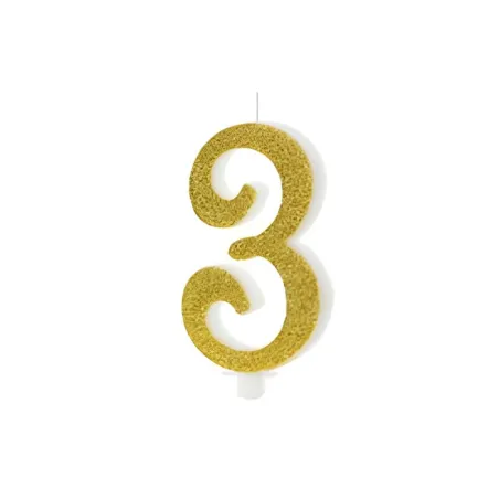 Golden Glitter Candle Number 3