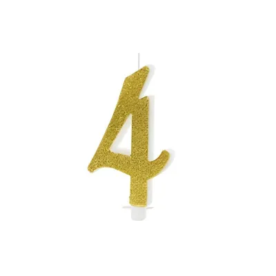 Goldene Glitzerkerze Zahl 4