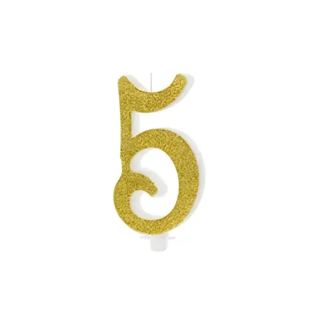 Bougie à Paillettes Dorées Chiffre 5