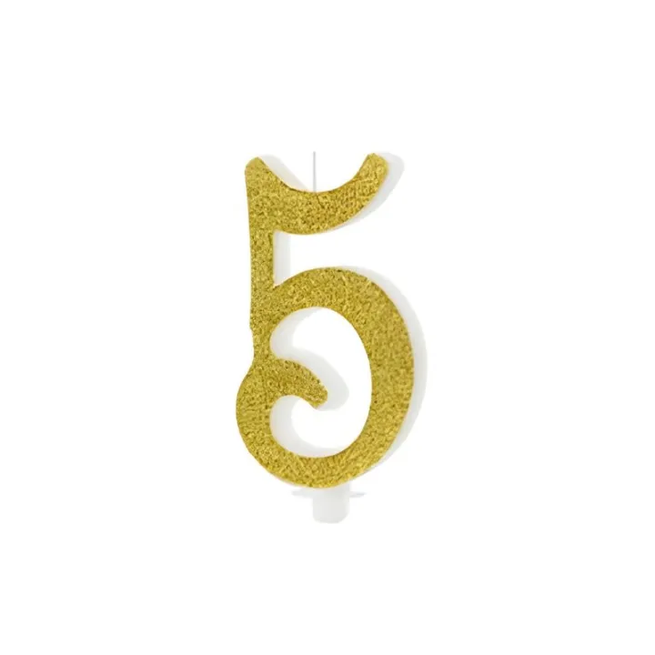 Golden Glitter Candle Number 5