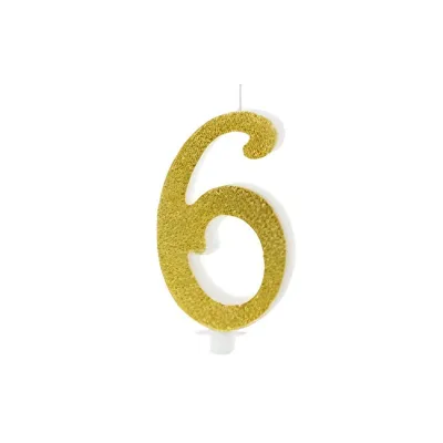 Goldene Glitzerkerze Zahl 6