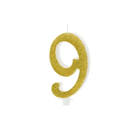 Bougie dorée avec Paillettes chiffre 9