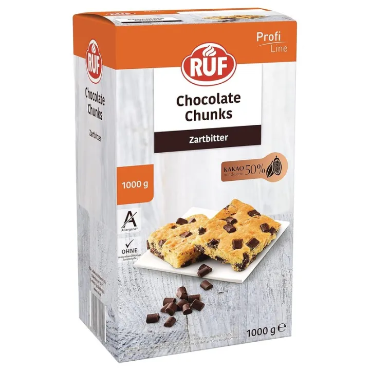 RUF Chocolate Chunks Zartbitter 1 kg – morceaux de chocolat Résistant à la cuisson pour cookies, muffins et brownies | miniSchog