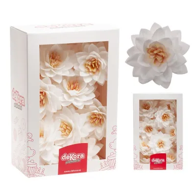 White lotus flowers made from edible paper, 15 pieces