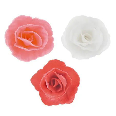 Roses blanches, roses, rouges en papier comestible Ø 4.5 cm, 36 pièces