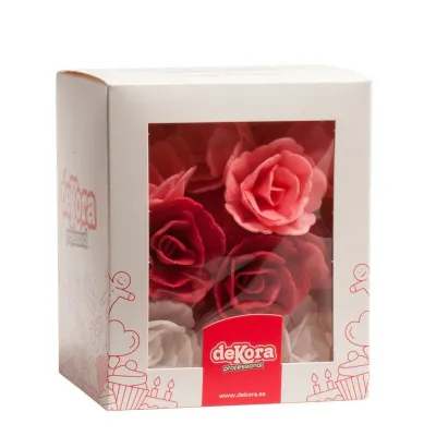 Rose bianche, rosa, rosse in carta commestibile Ø 4,5 cm, 36 pezzi