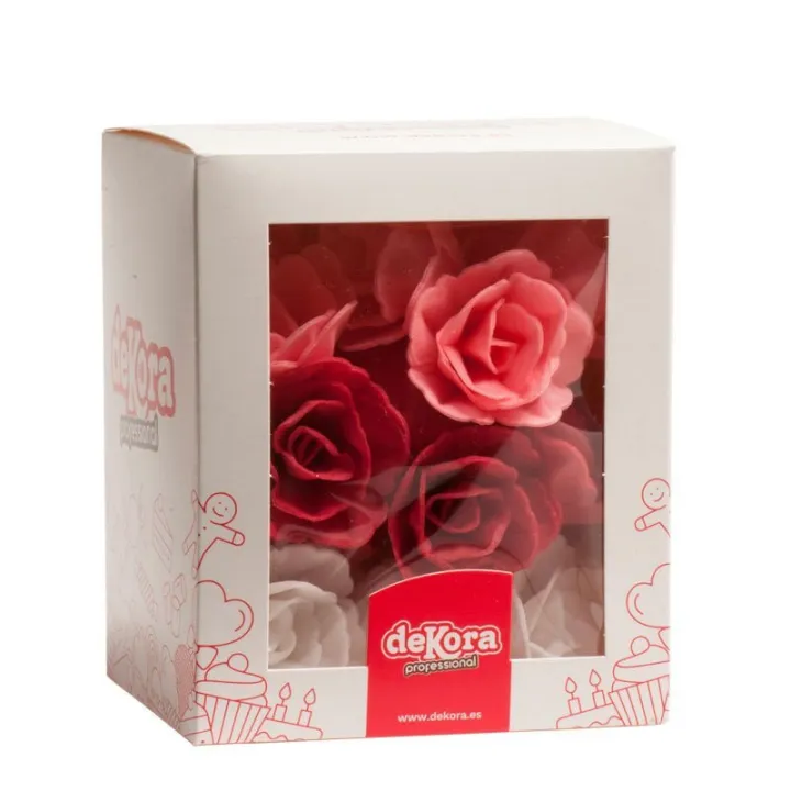 Rose bianche, rosa, rosse in carta commestibile Ø 4,5 cm, 36 pezzi